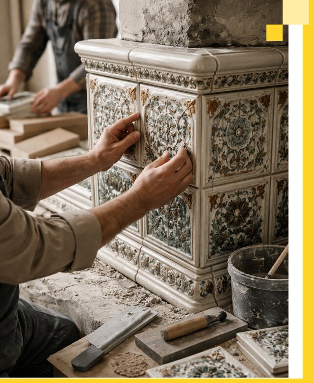 Изразцовые камины под ключ в Благовещенске: проект и монтаж