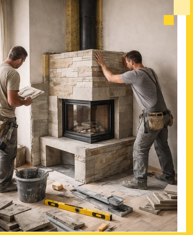 Угловые камины под ключ проект, монтаж и отделка в Благовещенске