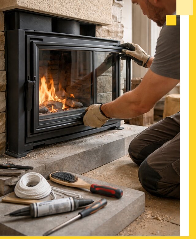 Производство, монтаж и доставка каминов со стеклом в Благовещенске