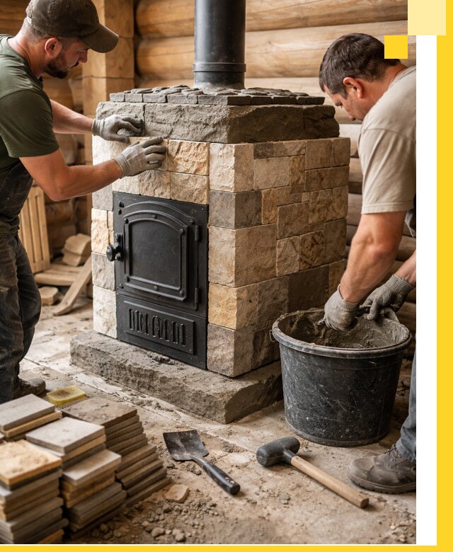 Облицовка банной печи под ключ в Благовещенске: камень и плитка