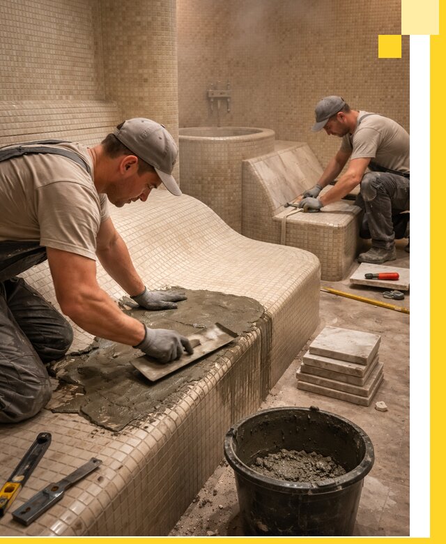 Лежаки для хамама под ключ в Благовещенске, проект и монтаж